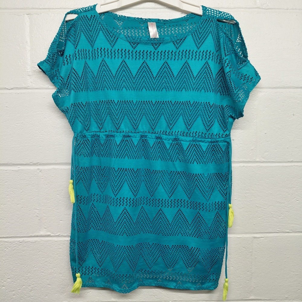 No Boundaries Cover Up Teal Blue Lace Tassel Drawstring Waist Women MEDIUM nobo